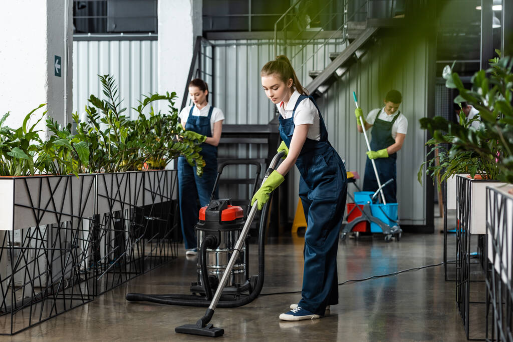 vacuuming floor