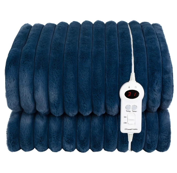 Russell Hobbs Microfleece Heated Throw - Navy