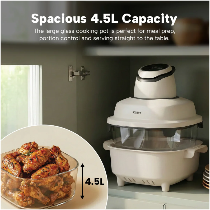 KLEVA Clear Crisp Glass Air Fryer 4.5L - Healthy Crispy Non-Toxic Cooking - Image 6