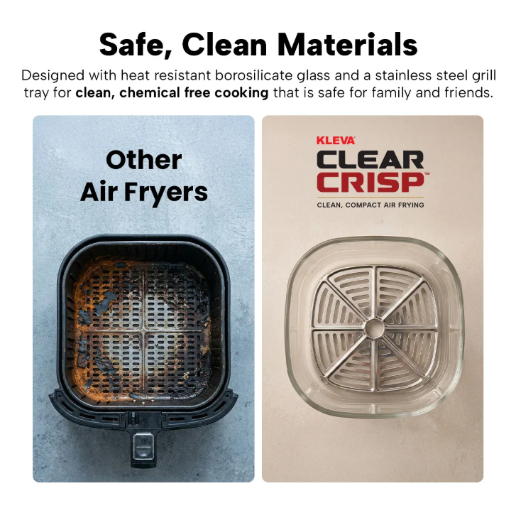 KLEVA Clear Crisp Glass Air Fryer 4.5L - Healthy Crispy Non-Toxic Cooking - Image 2