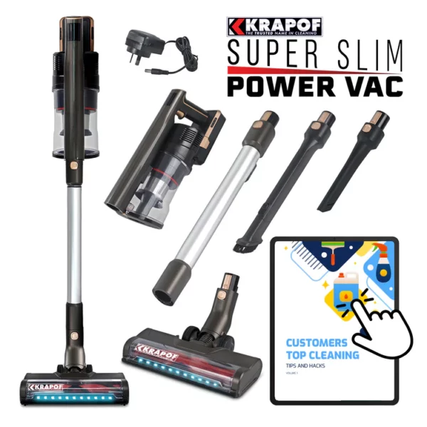 KRAPOF Super Slim Power Vac Cordless Stick Vacuum cleaner with Extra FREE Second Battery