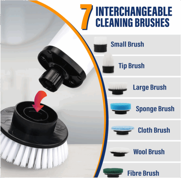 KRAPOF Electric Cordless Tough Scrub Excel with 7 Replaceable Cleaning Heads - Image 6