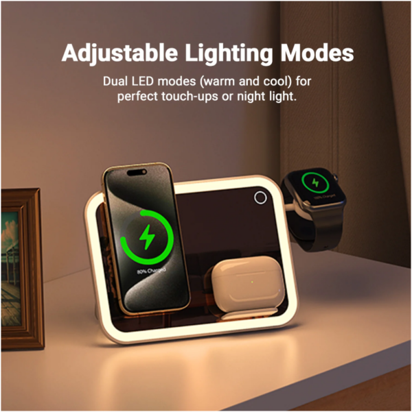 Kleva 3-in-1 Mirror Wireless Charger for Apple With Dual LED Lighting Modes - Image 7