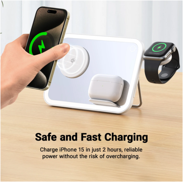 Kleva 3-in-1 Mirror Wireless Charger for Apple With Dual LED Lighting Modes - Image 6