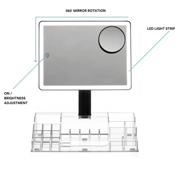 Radiance LED Beauty Mirror with Organiser - Black - Image 6