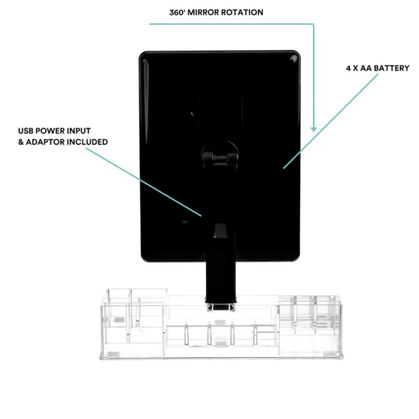 Radiance LED Beauty Mirror with Organiser - Black - Image 5