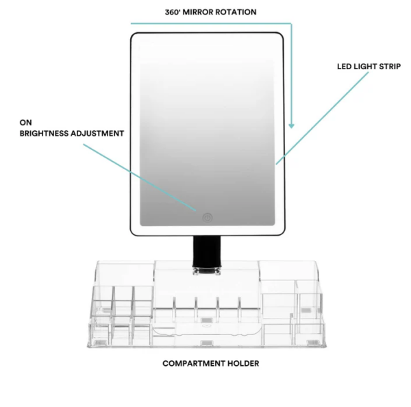 Radiance LED Beauty Mirror with Organiser - Black - Image 4