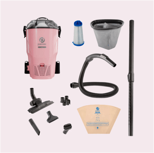 Pacvac Velo Corded backpack Vacuum Cleaner Lightweight with Ecoharness 900W -pink - Image 4