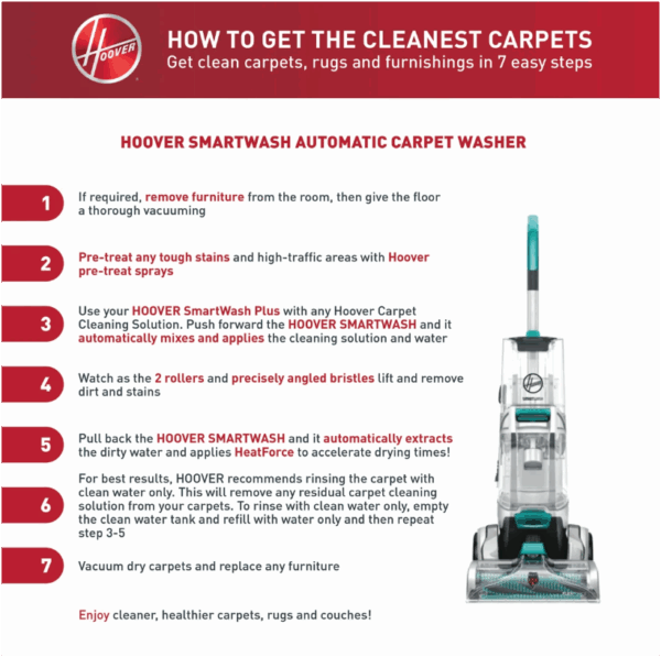 Hoover SmartWash Plus Automatic Carpet Cleaner- FACSMCW20A - Image 3