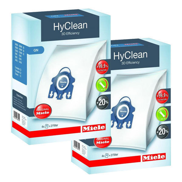 Miele GN HyClean 3D Efficiency Dust Bags for Miele Vacuum, 2-Boxes of 4  Bags & 2 Filters
